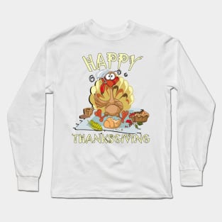 Thanksgiving Funny Turkey with Face Mask on his head Graphic Leaves and Pumpkin Pie Autumn Design Happy Thanksgiving Long Sleeve T-Shirt